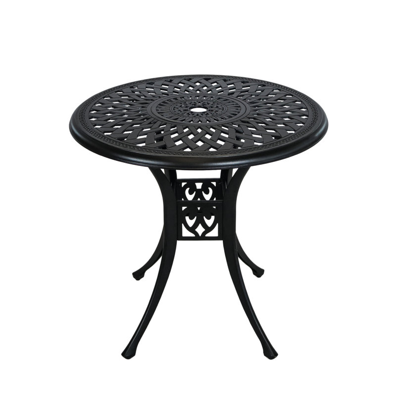 Astoria Grand Round Patio Bistro Table Cast Aluminum Patio Dining Table for Garden,Black | Wayfair